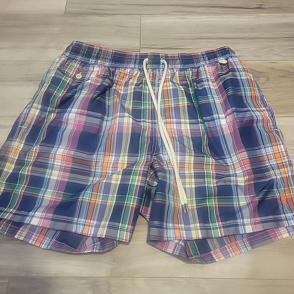 Polo Ralph Lauren Swim‎ Shorts  Mens Extra Large Blue Red Plaid Board Shorts